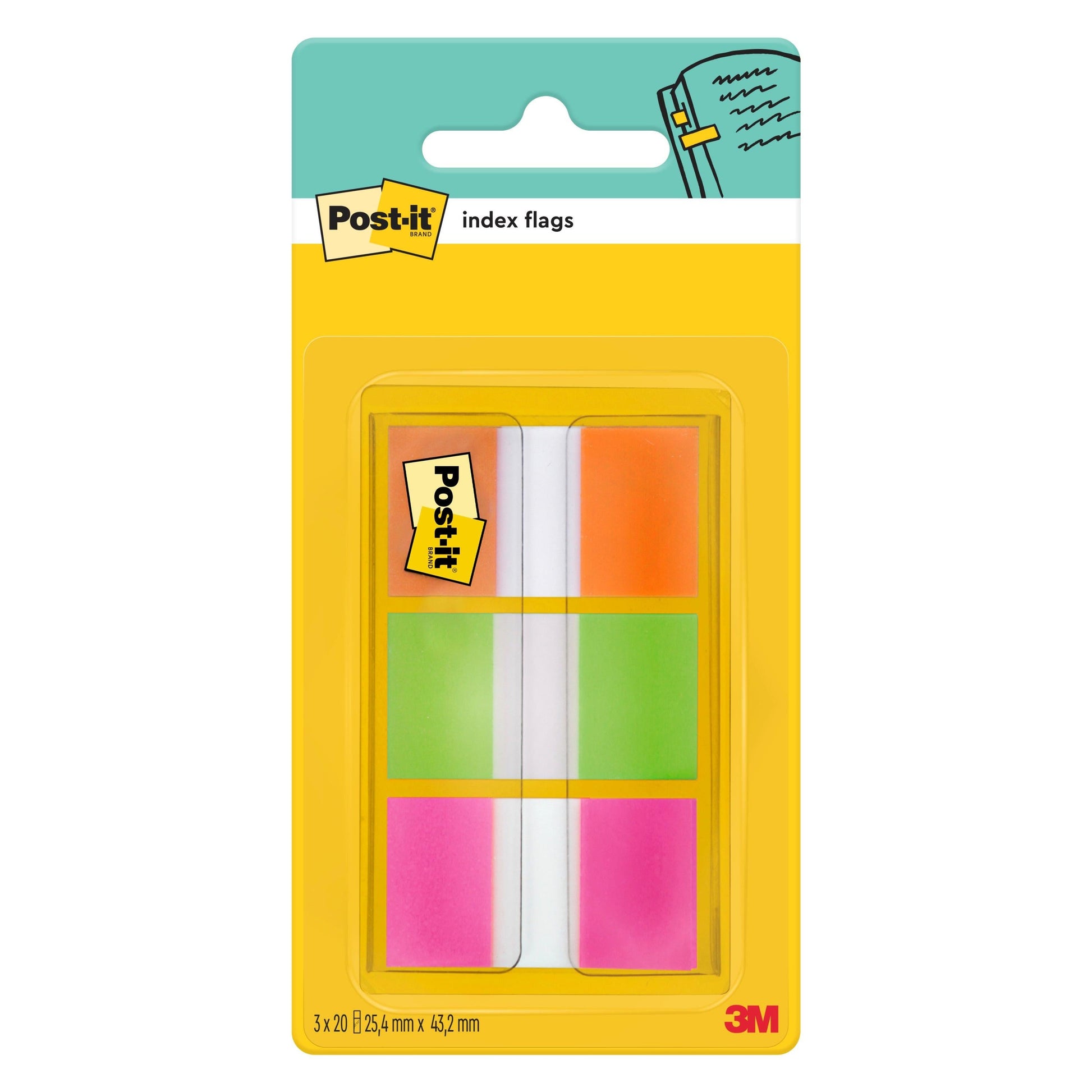 Post-it® Index Haftstreifen, Standard, Orange, Rosa und Grün, 25.4 mm x 43.2 mm, 60 Haftstreifen/Spender, 1 Spender/Packung | 1 Stück-1