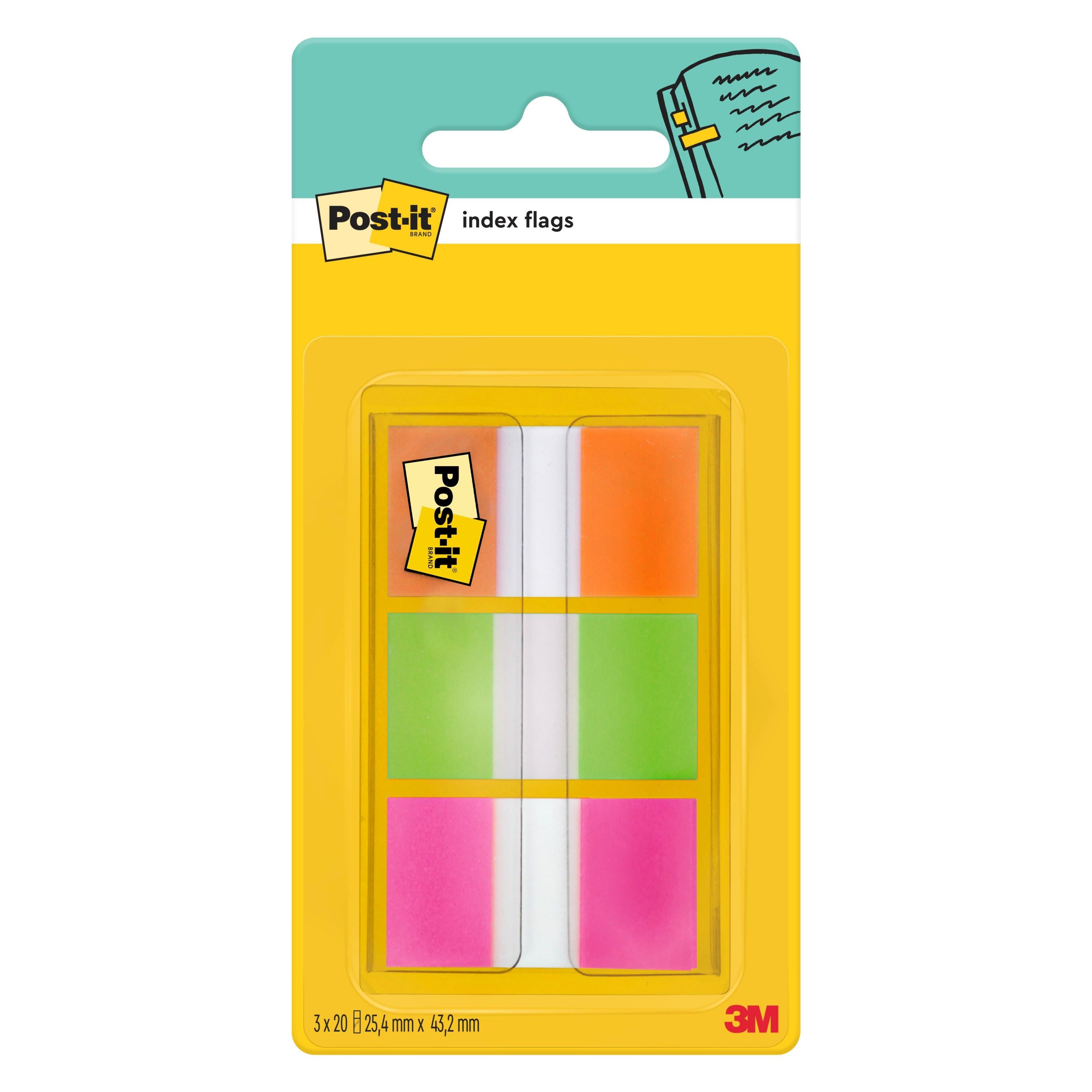 Post-it® Index Haftstreifen, Standard, Orange, Rosa und Grün, 25.4 mm x 43.2 mm, 60 Haftstreifen/Spender, 1 Spender/Packung | 1 Stück-zoom-1