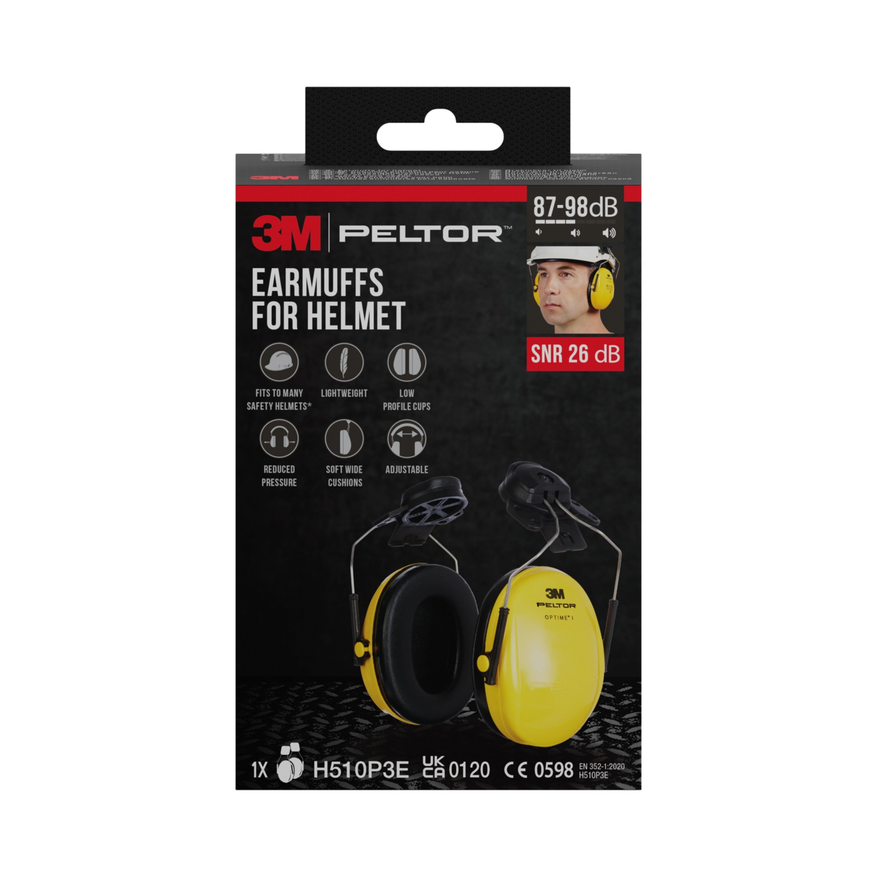 3M™ PELTOR™ Optime™ I Kapselgehörschutz für Schutzhelm H510P3E, SNR-Wert 26 dB, Gelb | Packung (1 Stück)