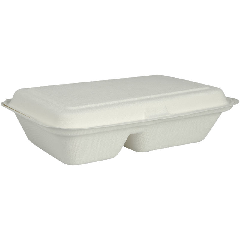 Menübox, Bagasse, 2-geteilt, Weiß, 25x16,2x6,3 cm   | Packung (50 Stück)-1