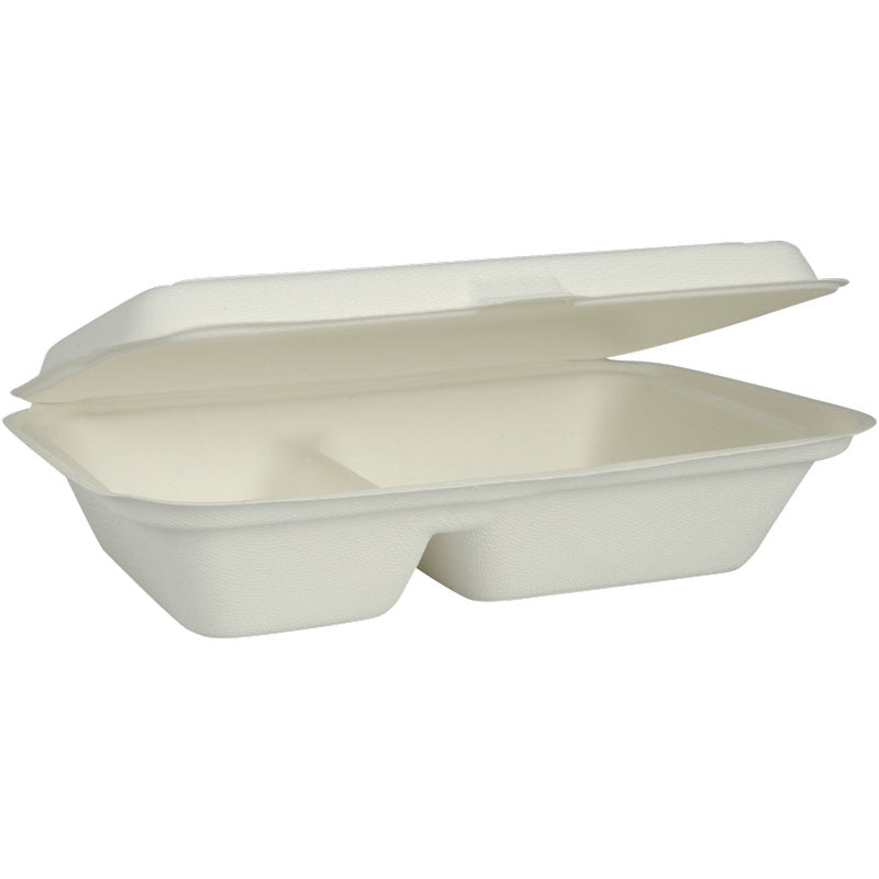 Menübox, Bagasse, 2-geteilt, Weiß, 25x16,2x6,3 cm   | Packung (50 Stück)-zoom-2