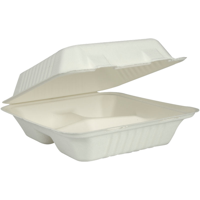 Menübox, Bagasse, 3-geteilt, weiß, 22,3x20x7,8 cm   | Packung (50 Stück)-zoom-1