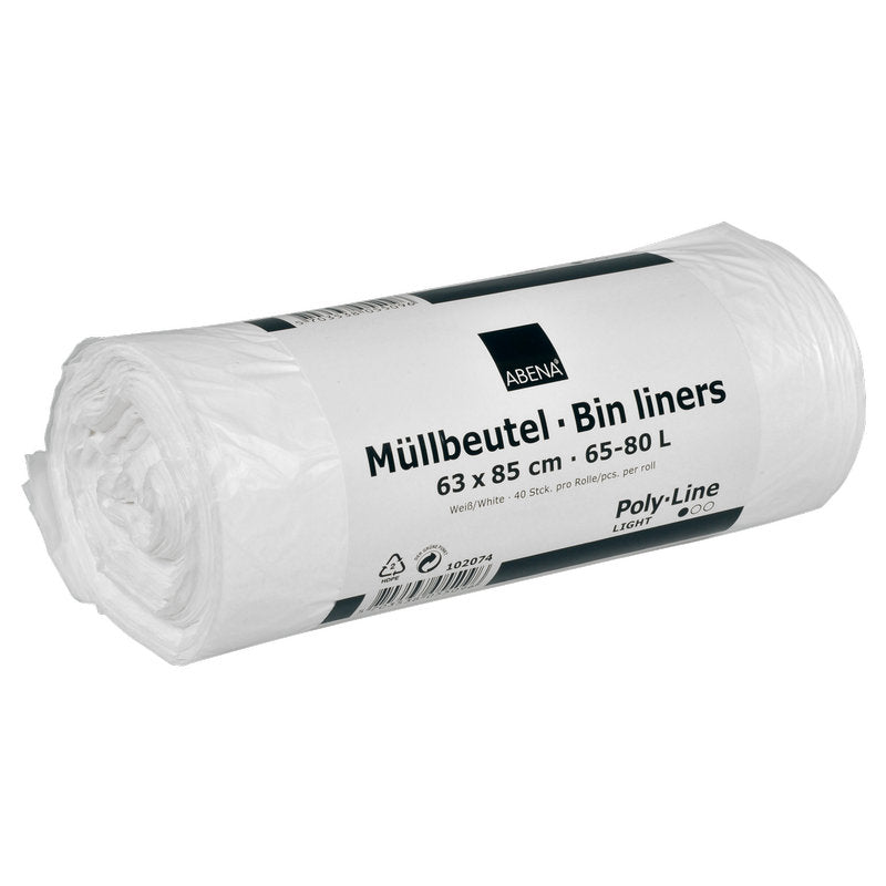 Müllbeutel 65-80 L, 630x850 mm, 8 my HDPE, Weiß    | Rolle (40 Beutel)-zoom-1