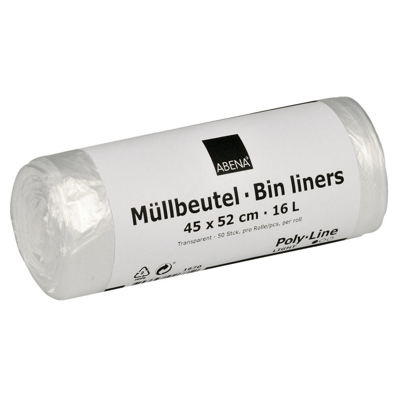 Müllbeutel 16 L, 450x520 mm, 4,5 my HDPE, Transparent    | Rolle (50 Beutel)-1