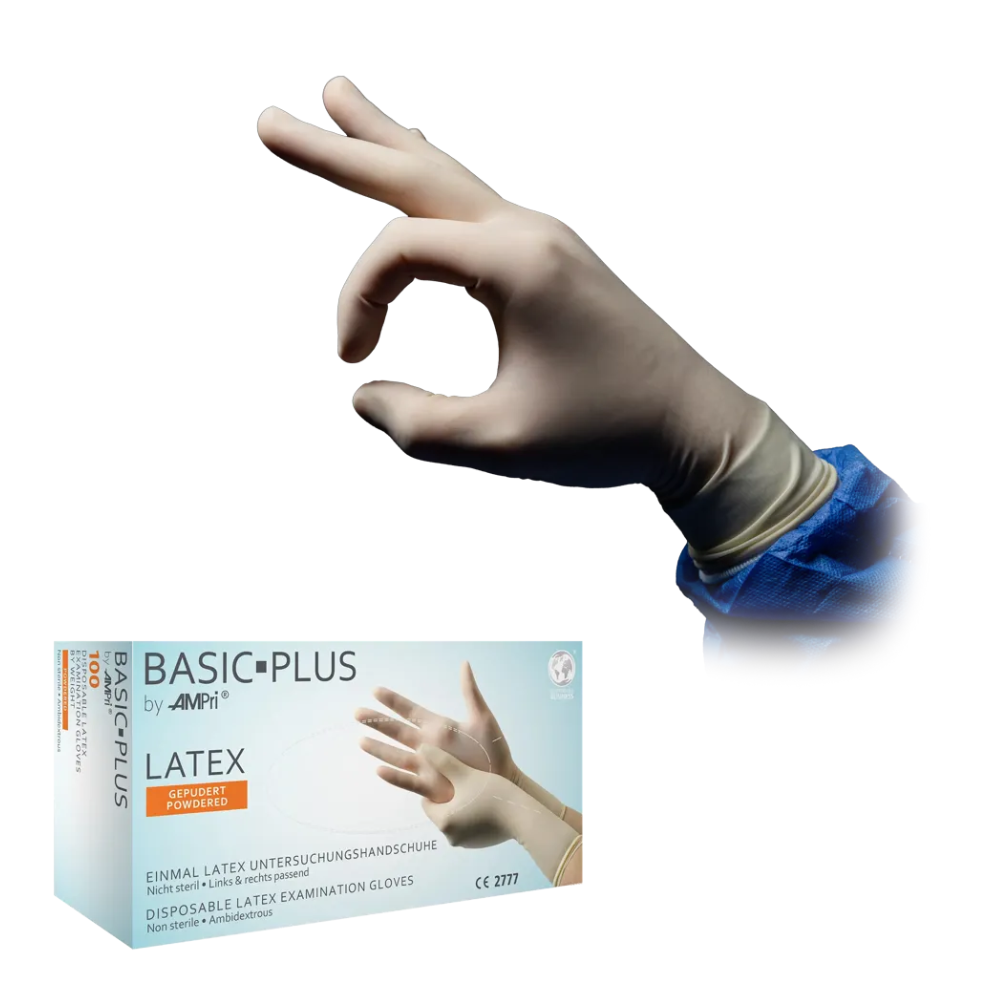 AMPri BASIC-PLUS Latexhandschuhe gepudert, weiß | Box (100 Stück)-zoom-2