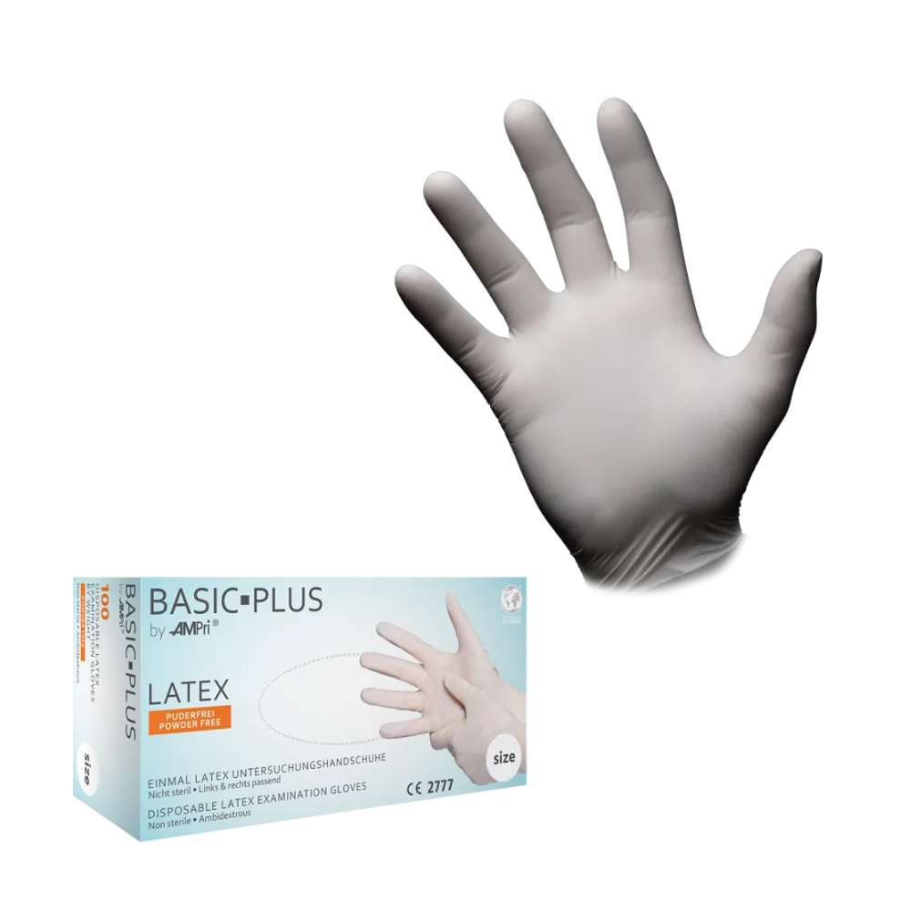 AMPri BASIC-PLUS Latexhandschuhe puderfrei, weiß | Box (100 Stück)-zoom-2
