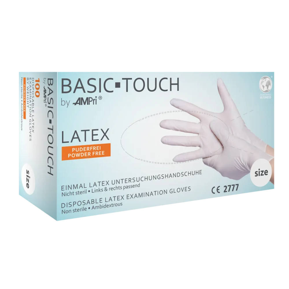 AMPri BASIC-TOUCH Latexhandschuhe puderfrei, weiß | Box (100 Stück)-1