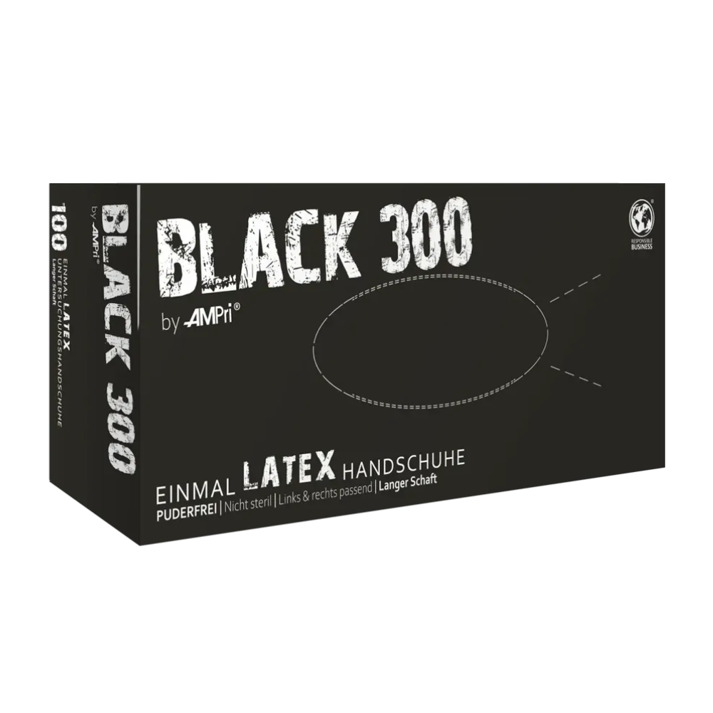 AMPri BLACK 300 Latexhandschuhe mit Überlänge puderfrei, Schwarz-zoom-1