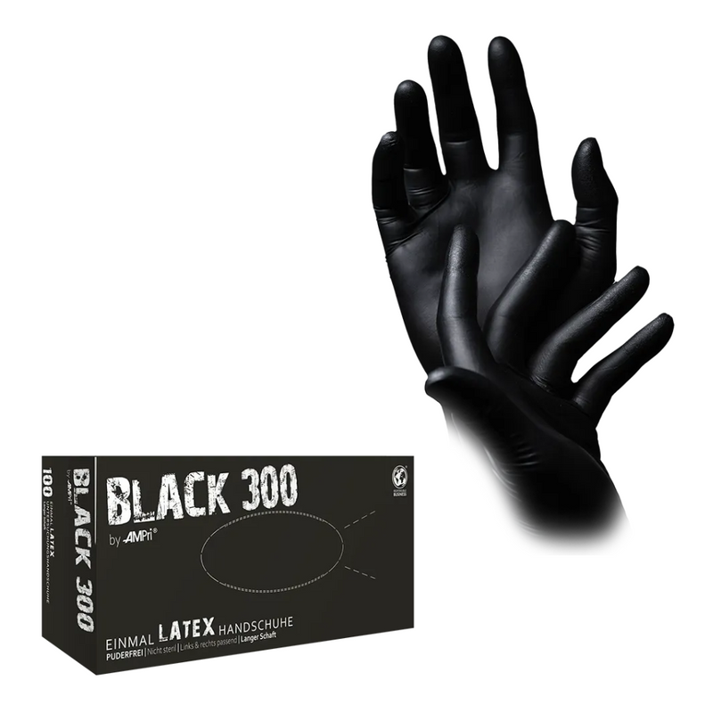 AMPri BLACK 300 Latexhandschuhe mit Überlänge puderfrei, Schwarz-zoom-