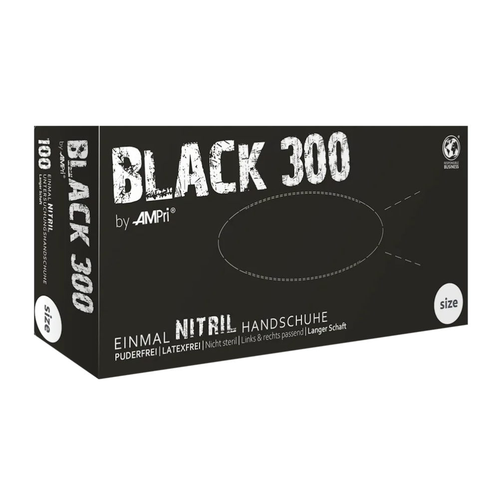 AMPri BLACK 300 Nitrilhandschuhe mit Überlänge, Schwarz | Box (100 Stück)-zoom-1