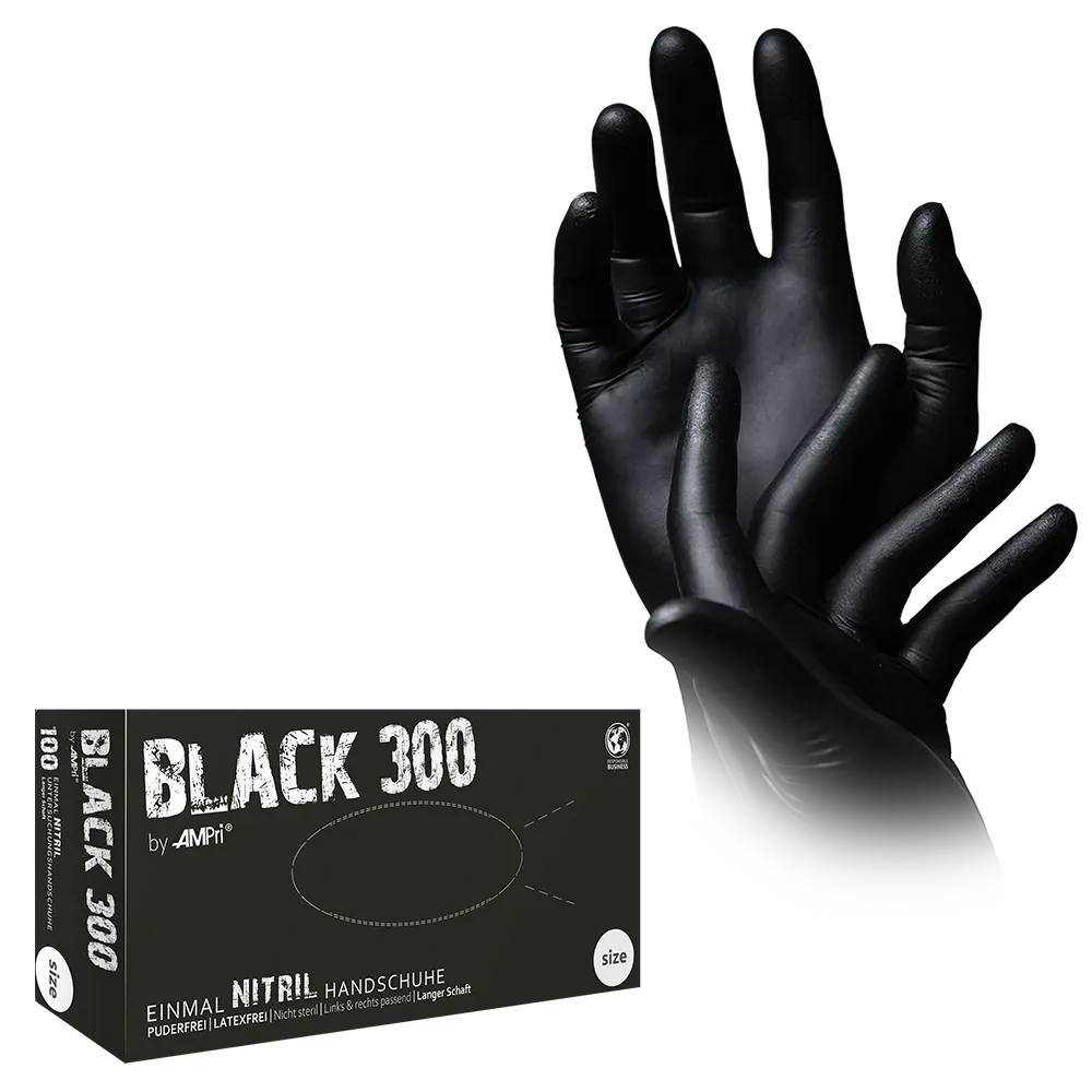 AMPri BLACK 300 Nitrilhandschuhe mit Überlänge, Schwarz | Box (100 Stück)-zoom-2