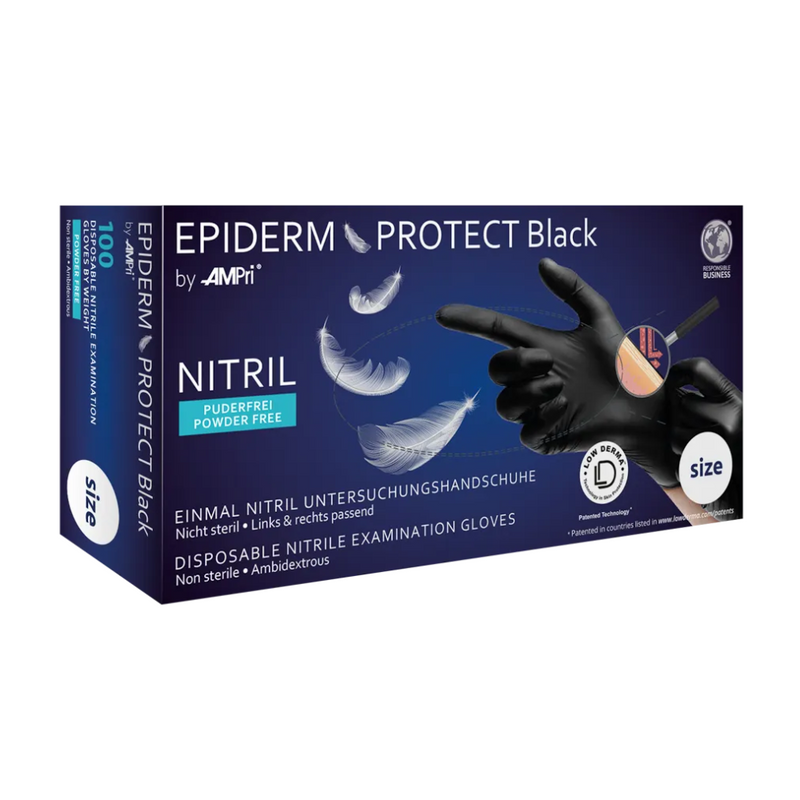 AMPri Epiderm Protect Black Nitrilhandschuhe by MED-COMFORT puderfrei, schwarz | Box (100 Stück)-zoom-