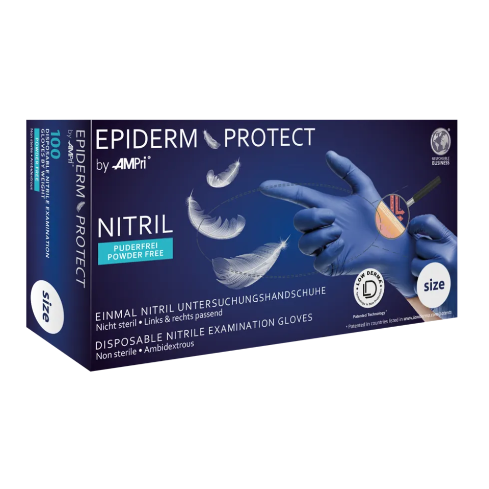 AMPri Epiderm Protect Nitrilhandschuhe by MED-COMFORT puderfrei, metallblau | Box (100 Stück)-zoom-1