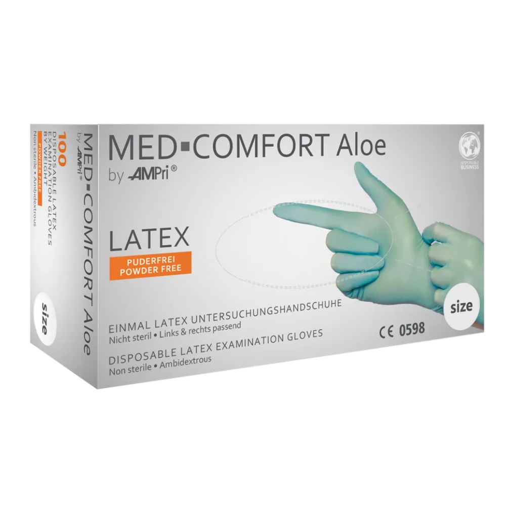AMPri MED-COMFORT Aloe Latexhandschuhe puderfrei, mintgrün | Box (100 Stück)-1