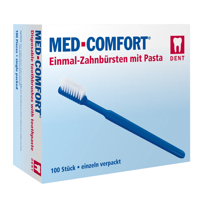 AMPri MED-COMFORT Dental PS Einmal Zahnbürste mit Zahnpasta, verschiedene Farben | Box (100 Stück)-zoom-
