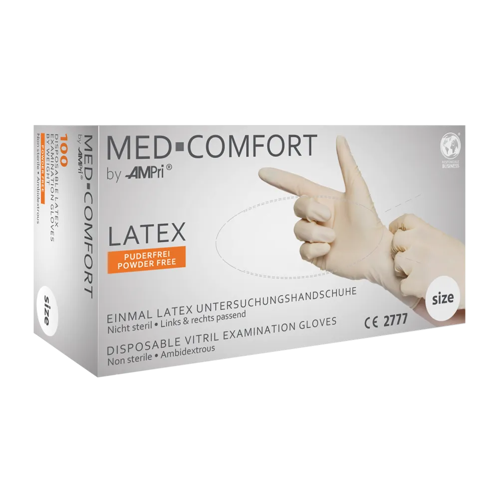 AMPri MED-COMFORT Latexhandschuhe puderfrei, weiß | Box (100 Stück)