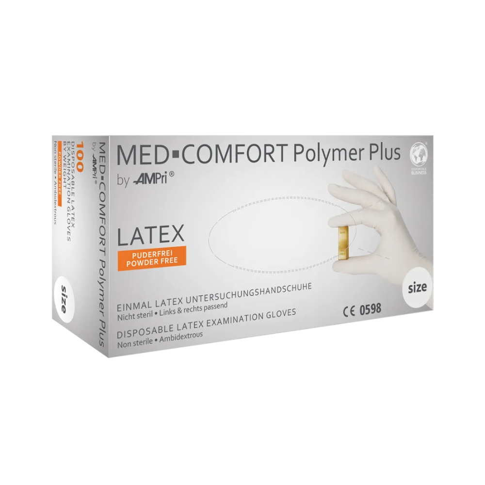 AMPri MED-COMFORT Polymer Plus Latexhandschuhe puderfrei, weiß | Box (100 Stück)-zoom-1