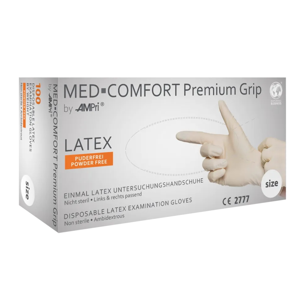 AMPri MED-COMFORT Premium Grip Latexhandschuhe, weiß | Box (100 Stück)-zoom-1