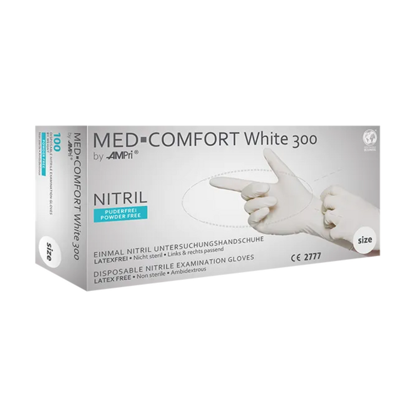 AMPri MED-COMFORT WHITE 300 Nitrilhandschuhe mit Überlänge puderfrei, Weiß-zoom-