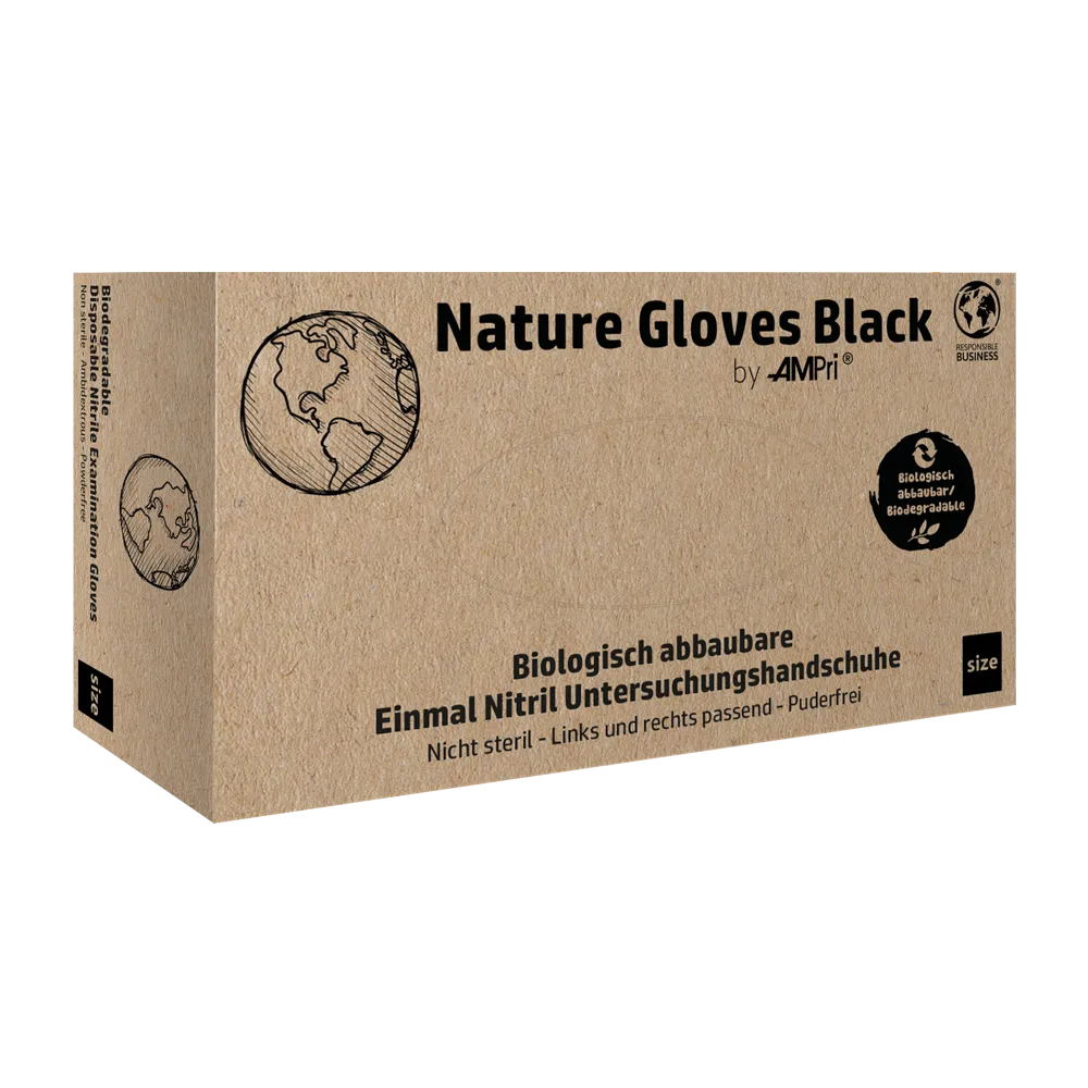 AMPri Nature Gloves BLACK Nitrilhandschuhe Biologisch abbaubar, Schwarz | Box (100 Stück)-1