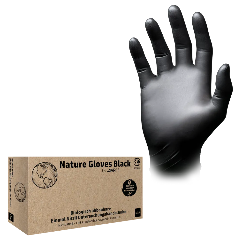 AMPri Nature Gloves BLACK Nitrilhandschuhe Biologisch abbaubar, Schwarz | Box (100 Stück)-zoom-2