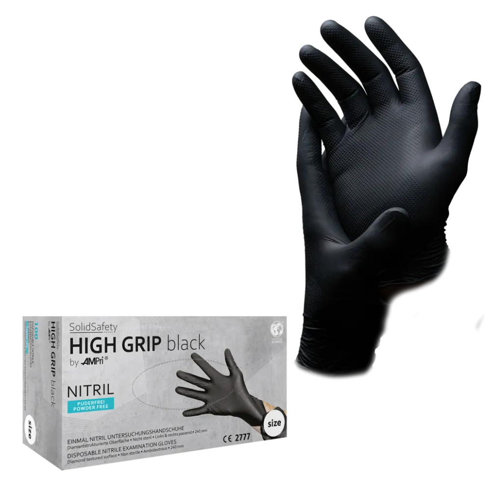 AMPri SolidSafety High Grip Black Nitril Chemikalienschutzhandschuhe Schwarz S - XXL-zoom-2