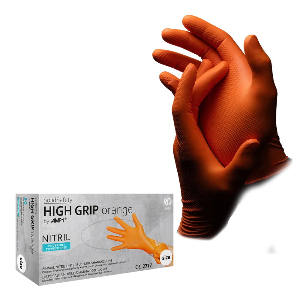 AMPri SolidSafety High Grip Orange Nitril Chemikalienschutzhandschuhe S - XXL-zoom-2