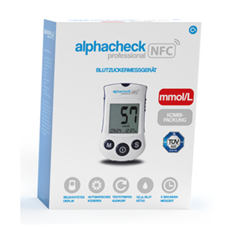Alphacheck Professional NFC Blutzuckermessgerät Kombipackung | Packung (1 Stück)-zoom-