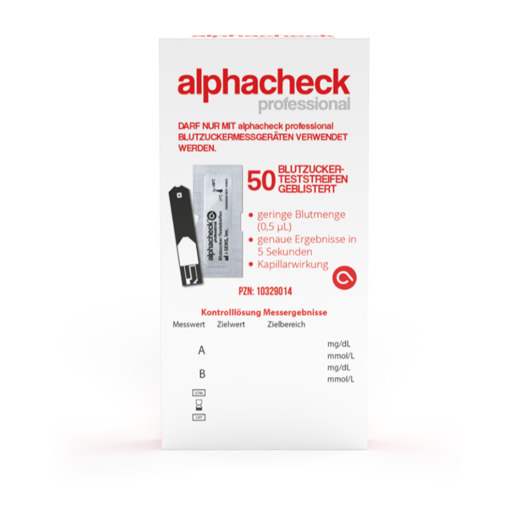 Alphacheck professional Blutzuckerteststreifen, geblistert | Packung (50 Stück)-1