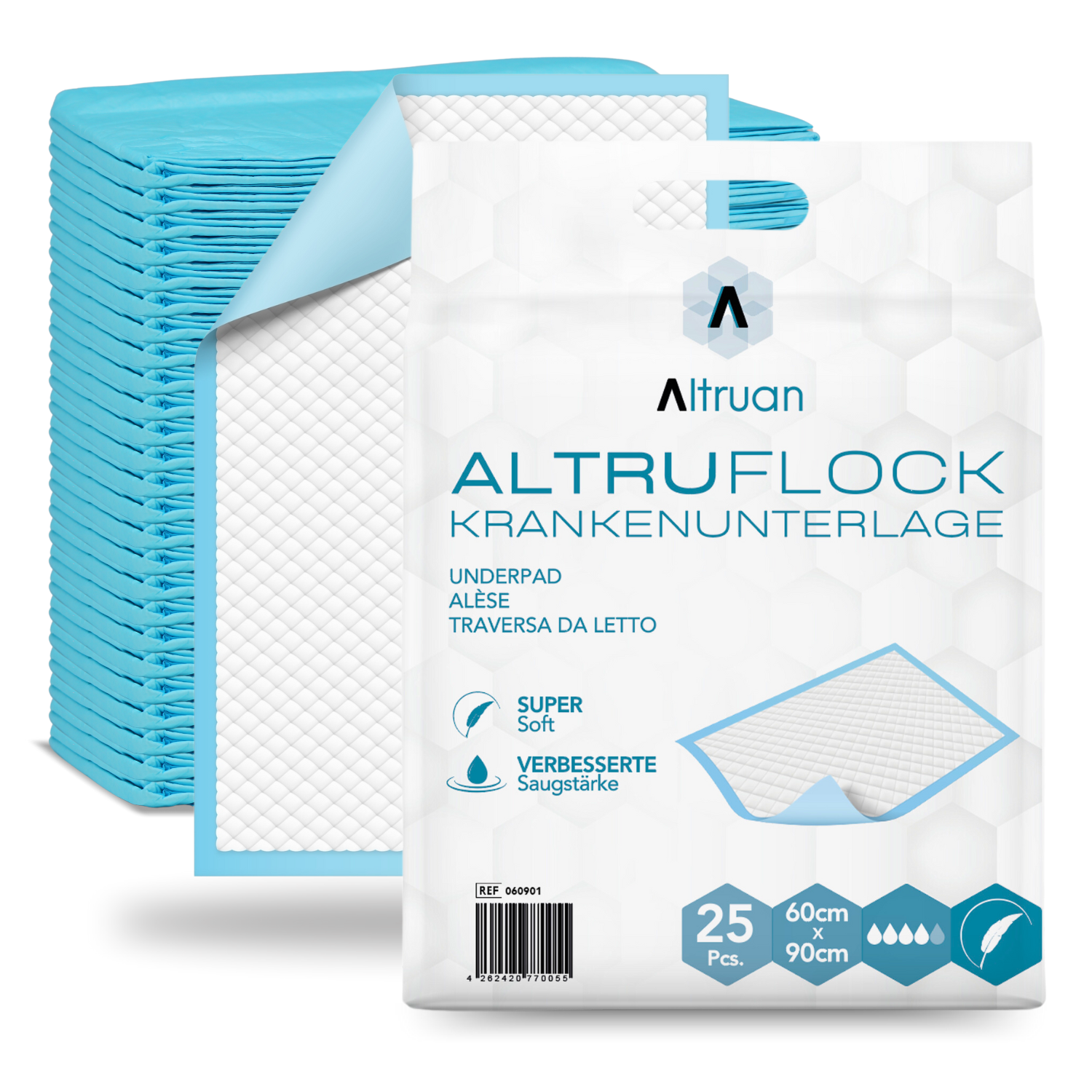 Altruflock® Bettschutzunterlagen 60 x 90cm Supersoft Extrem Saugfähig | Packung (25 Stück)-zoom-1