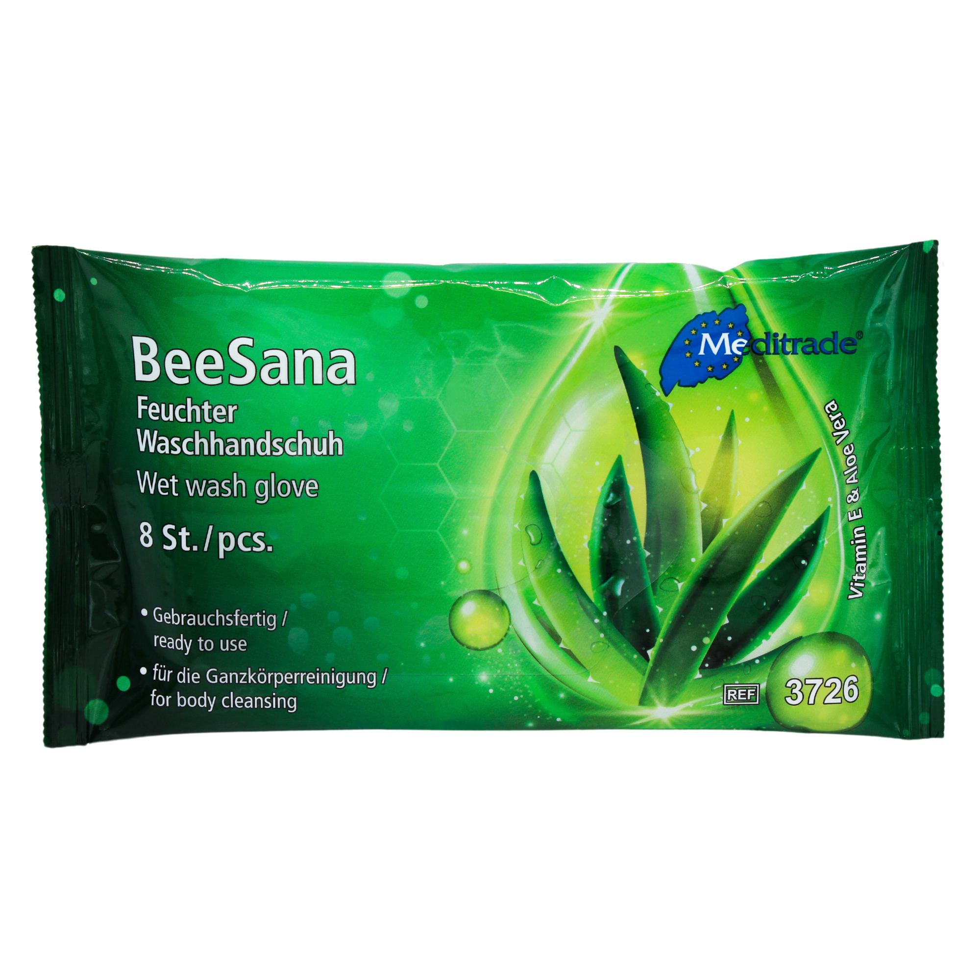 Auslaufartikel: BeeSana Feuchte Waschhandschuhe mit AloeVera  | Packung (8 Stück)-zoom-1