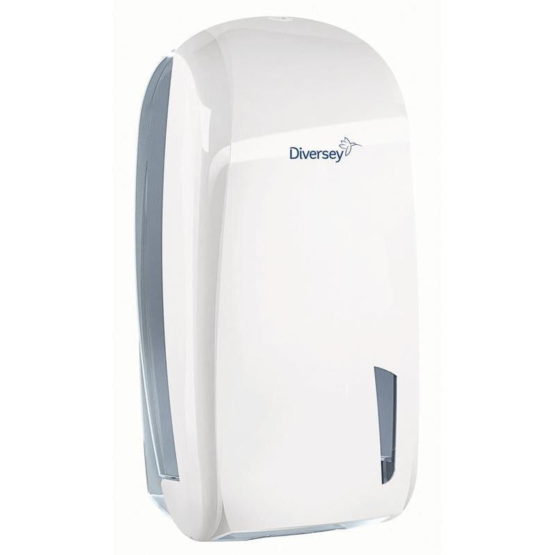 Einzelblatt-Toilettenpapierhalter, Spender für Toilettenpapier in Einzelblätter; Material: Kunststoff; Farbe: weiß/transparent; Grösse: 328 x 165 x 135 mm (HxBxT); passendes Papier 7523655 | Packung (1 Stück)