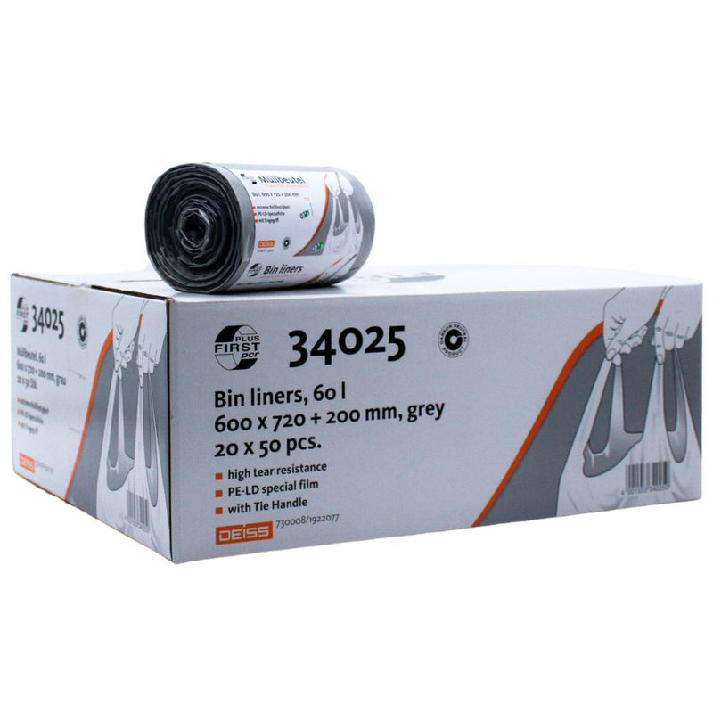 DEISS First Plus Pcr Müllbeutel 60 Liter, 34045 mit Tragegriff-zoom-