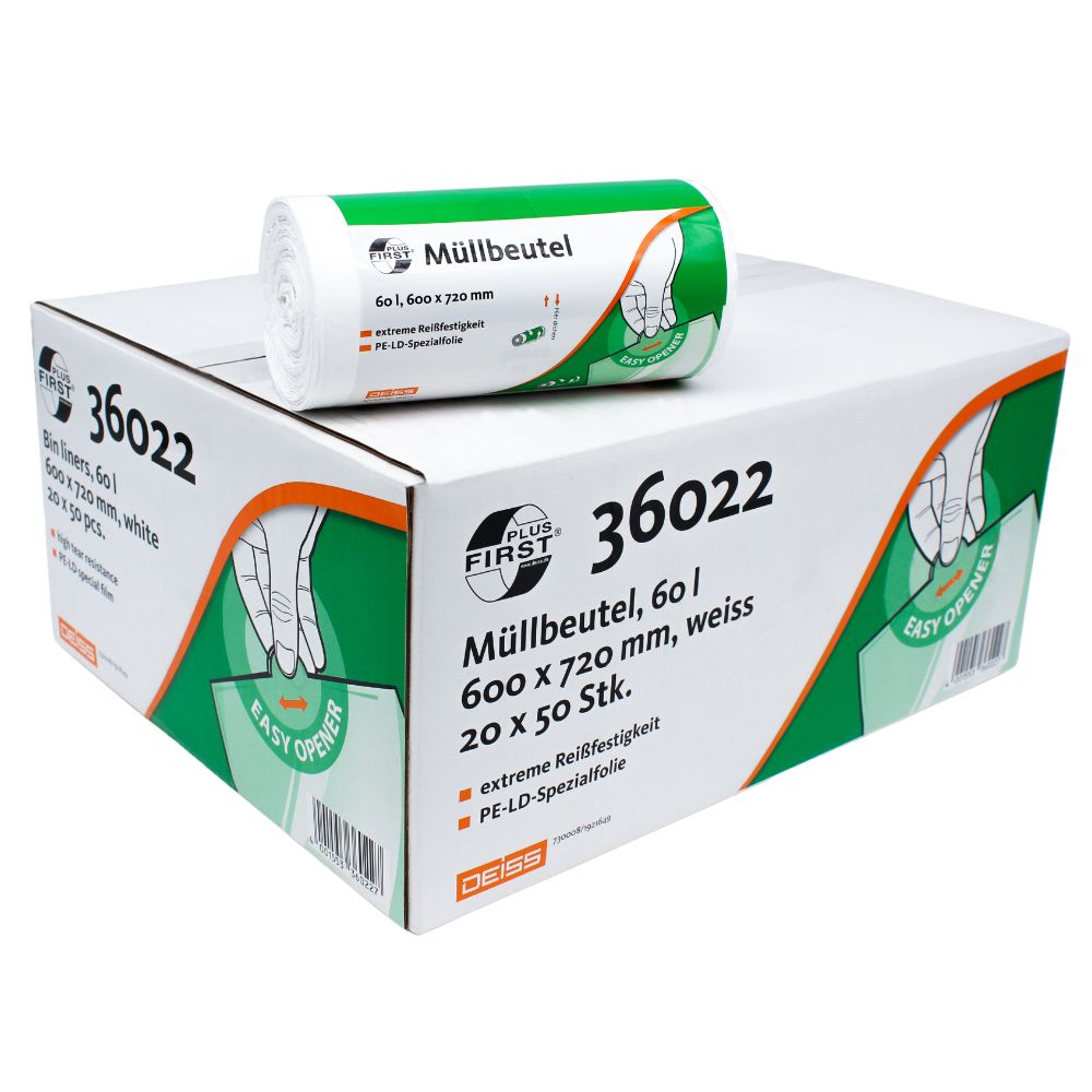 DEISS First Plus® Müllbeutel 60 Liter, Premium-LDPE, 36022-1