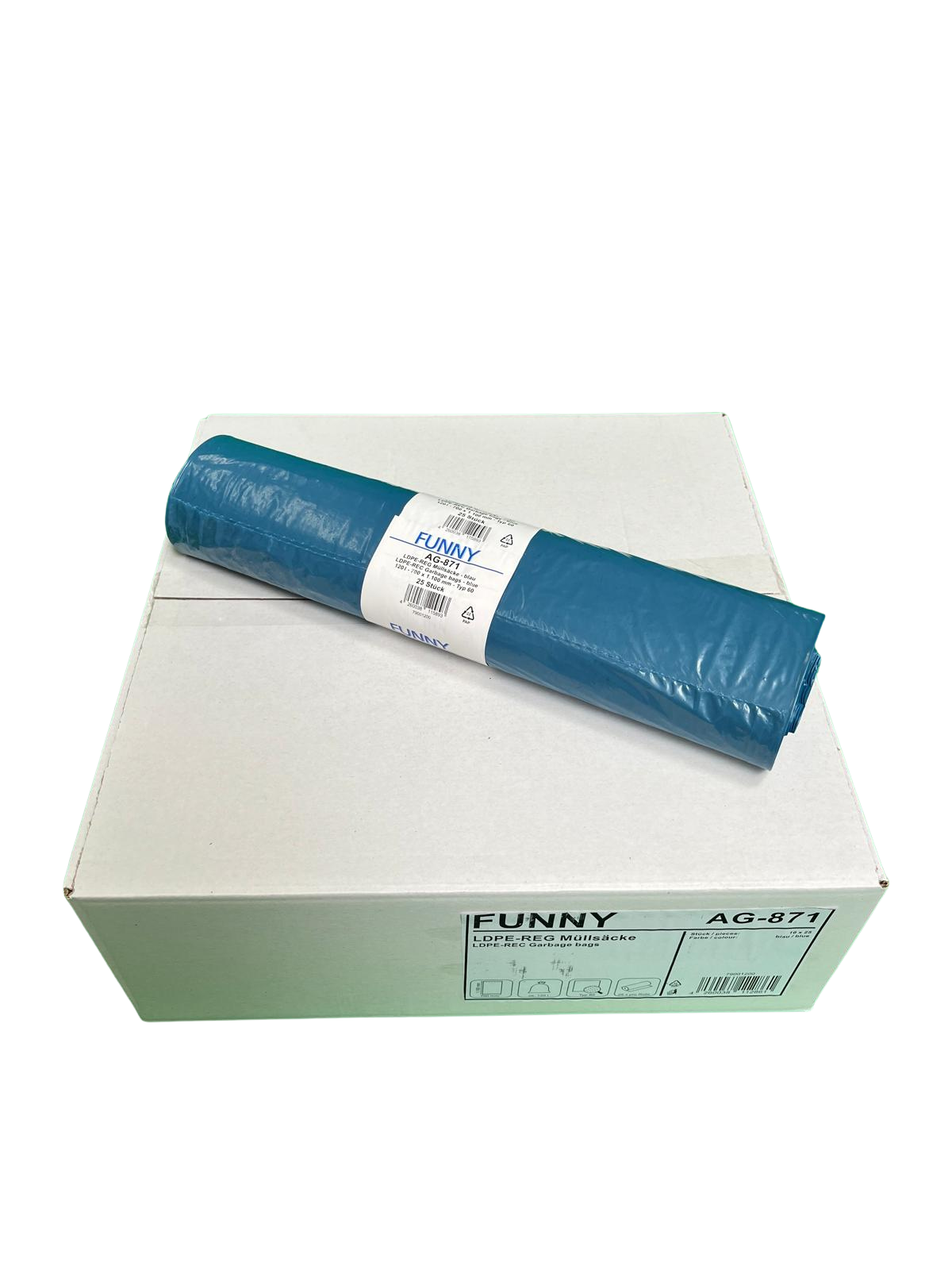 Müllsack, 120 L, 700 x 1100mm Stärke MEDIUM, 10 Rollen je 25 Sack blau [FUNNY AG-871]-2