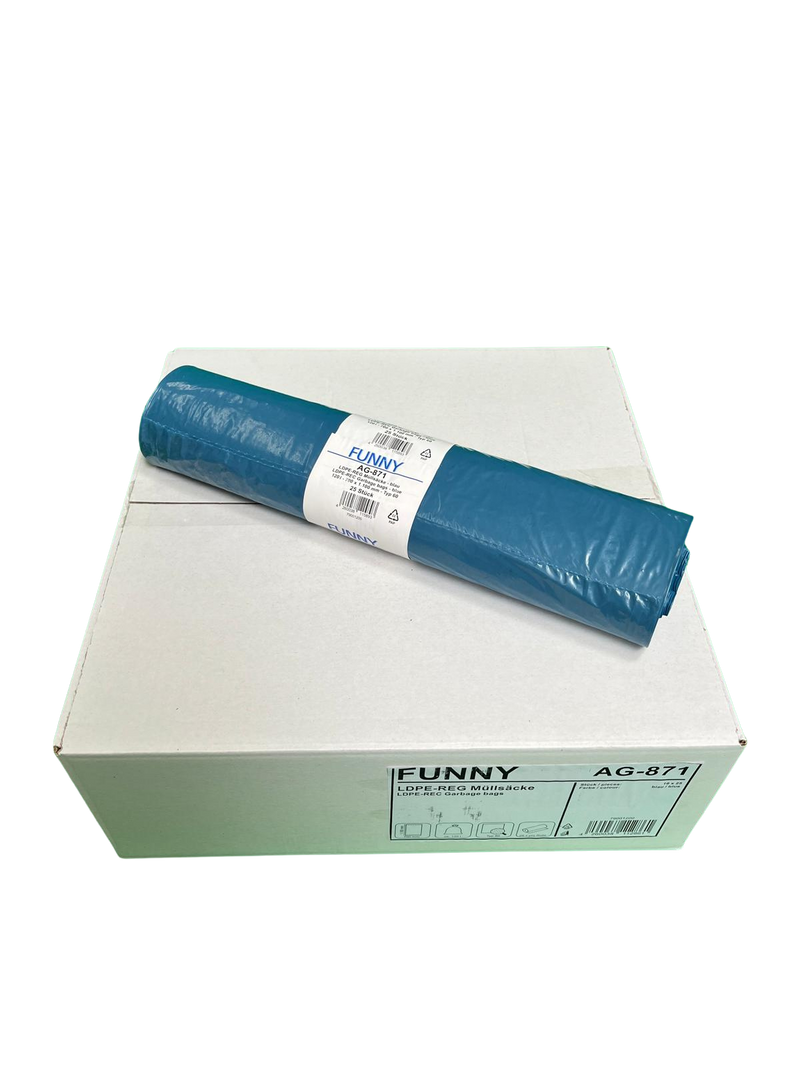 Müllsack, 120 L, 700 x 1100mm Stärke MEDIUM, 10 Rollen je 25 Sack blau [FUNNY AG-871]-zoom-