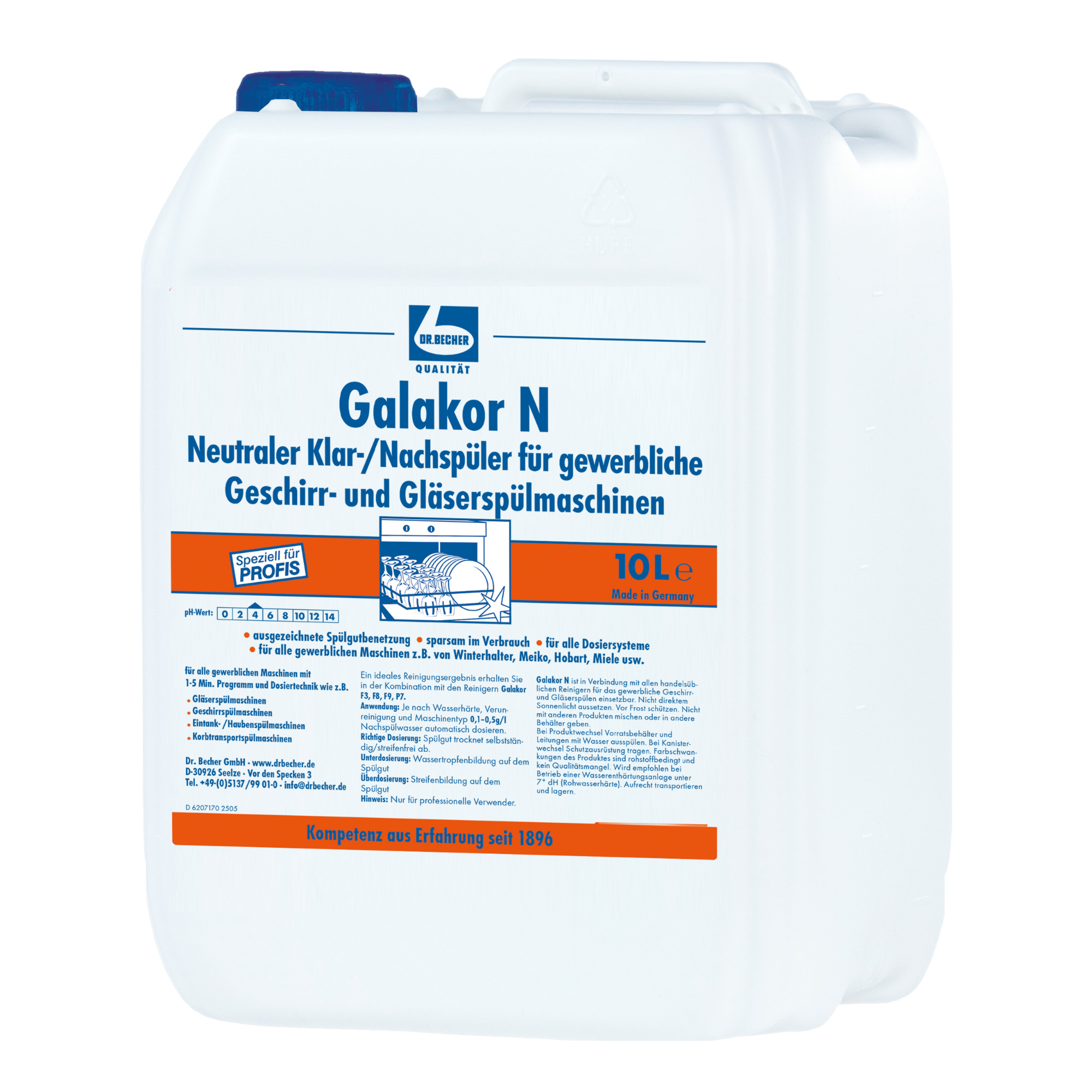 Dr. Becher Galakor N Klar-/Nachspüler für gewerbliche Geschirr- & Gläserspülautomaten - 10 Liter | Kanister (10 l)