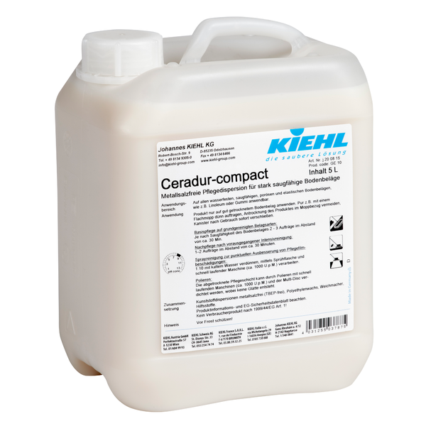 Kiehl Ceradur-compact Metallsalzfreie Pflegedispersion für stark saugfähige Bodenbeläge 5 L  | Karton (2 Flaschen)