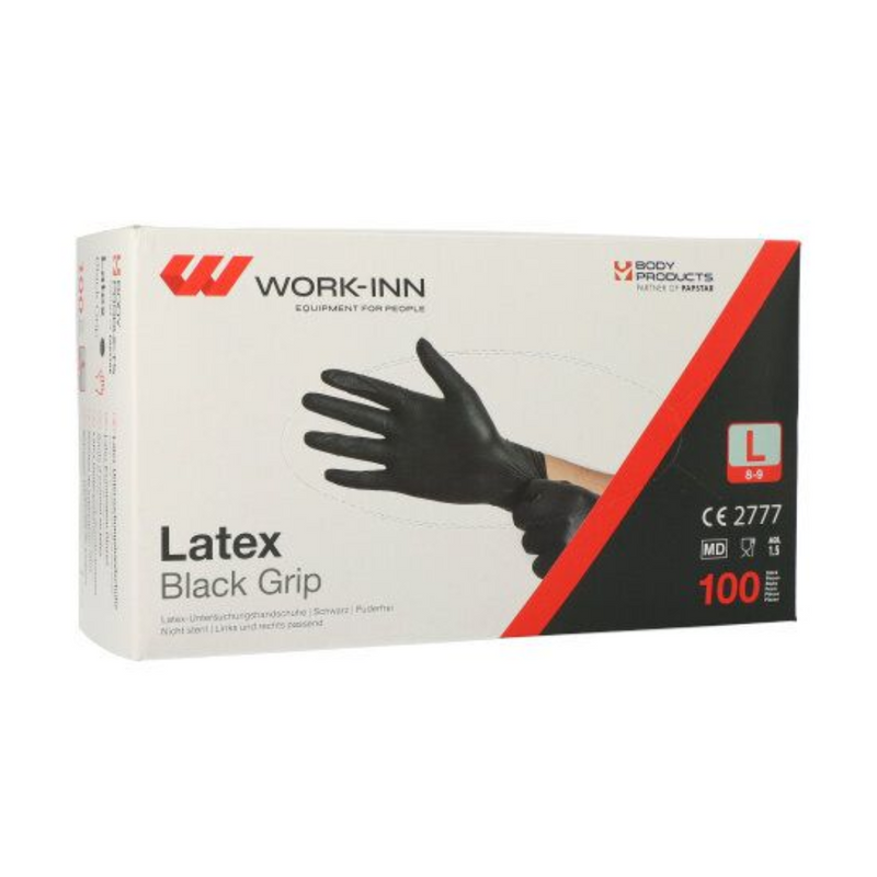 Auslaufartikel: Papstar Latex-Handschuhe puderfrei "Black Grip" schwarz Größe L | Spenderkarton (100 Stück)-zoom-