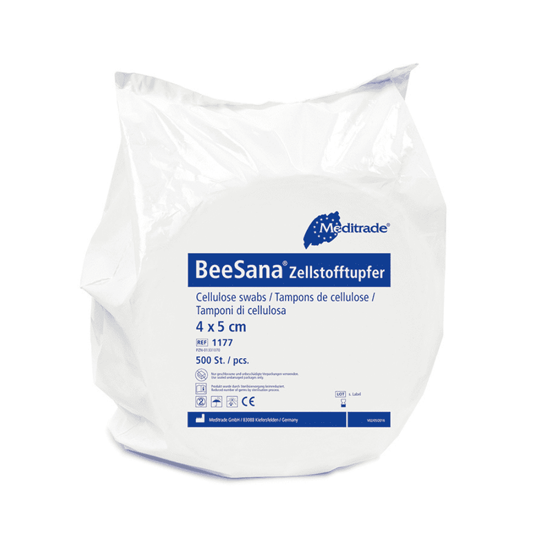 Auslaufartikel: Meditrade BeeSana sterile Zellstofftupfer, 4 x 5 cm, 1 Rolle  | Packung (500 Stück)-zoom-