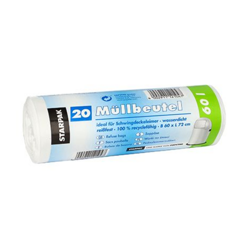 Starpak Müllbeutel 60 l weiss H 72 x B 60 cm | Banderole (20 Stück)-zoom-