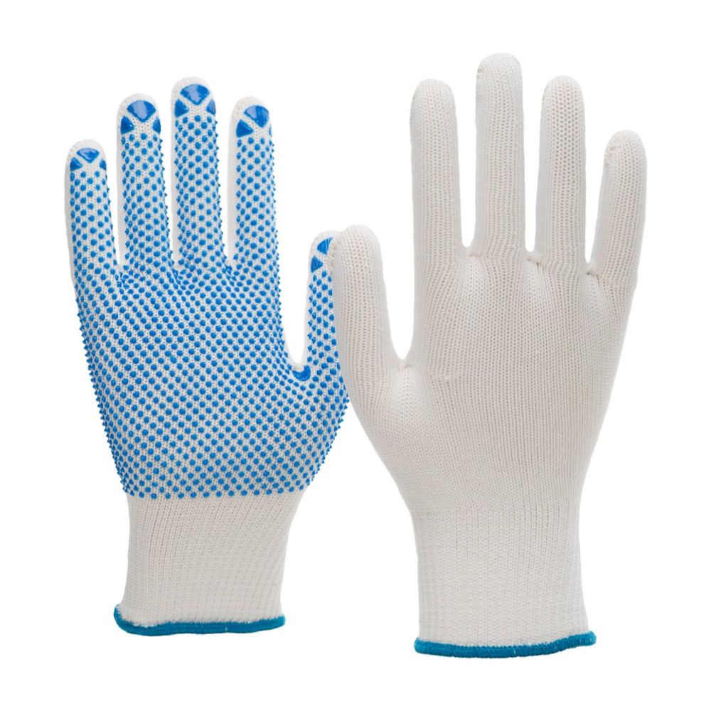 NITRAS Strickhandschuhe, Nylon / Baumwolle, weiß, PVC-Noppen, blau (Farbcode: 1122), genoppt auf Innenhand, Strickbun| Packung (12 Paare)-zoom-1