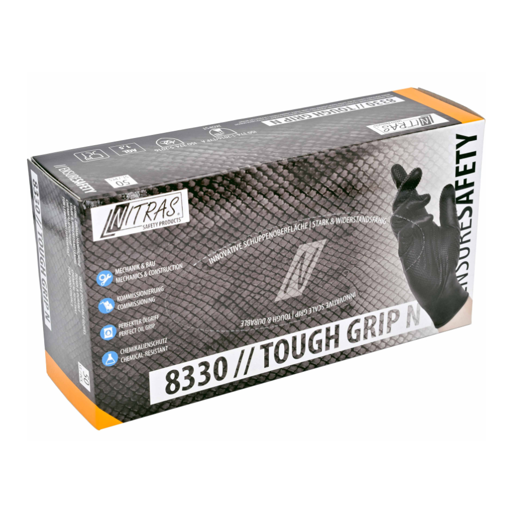 NITRAS TOUGH GRIP N Nitrilhandschuhe innovative Schuppenoberfläche, schwarz | Packung (50 Stück)-zoom-1