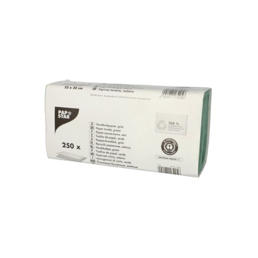 PAPSTAR Papierhandtücher Zick Zack V-Falz, 25x23 cm, grün, 1-lagig | Banderole (250 Blätter)
