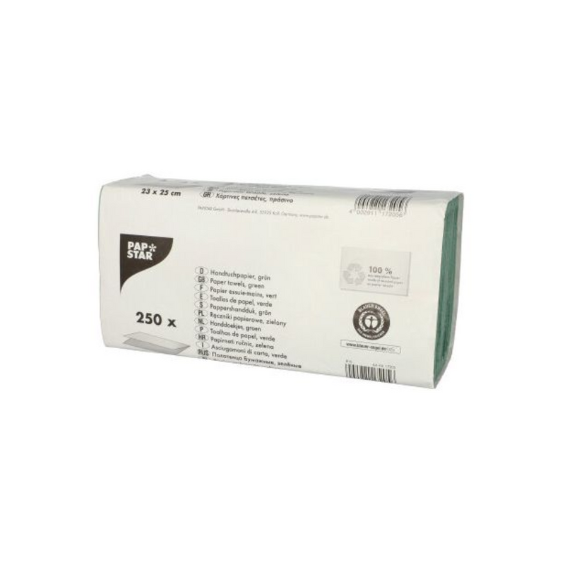 PAPSTAR Papierhandtücher Zick Zack V-Falz, 25x23 cm, grün, 1-lagig | Banderole (250 Blätter)-zoom-