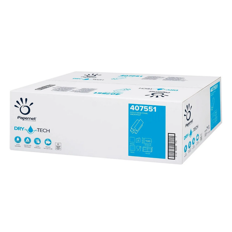 Papernet Falthandtücher 407551 mit Dry Tech, 2600 Blatt 2-lagig Z-Falz | Karton (20 Packungen)-zoom-