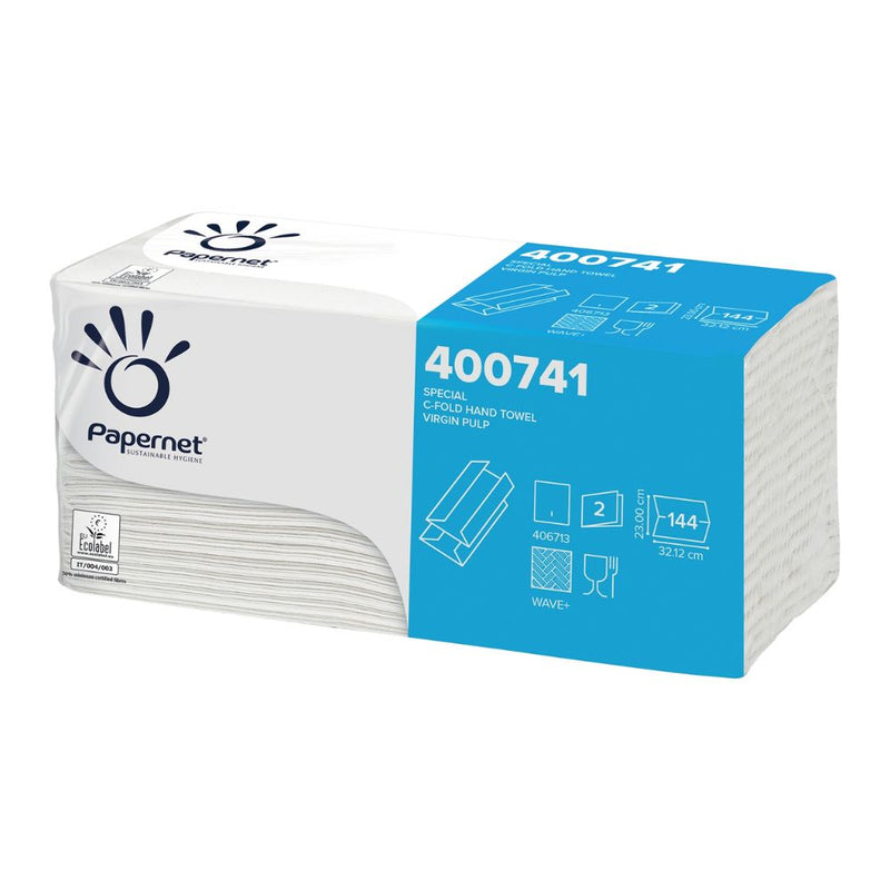 Papernet 400741 C-Falz Falthandtücher 2-lg Zellstoff 23x32 cm | Packung (144 Blätter)-zoom-