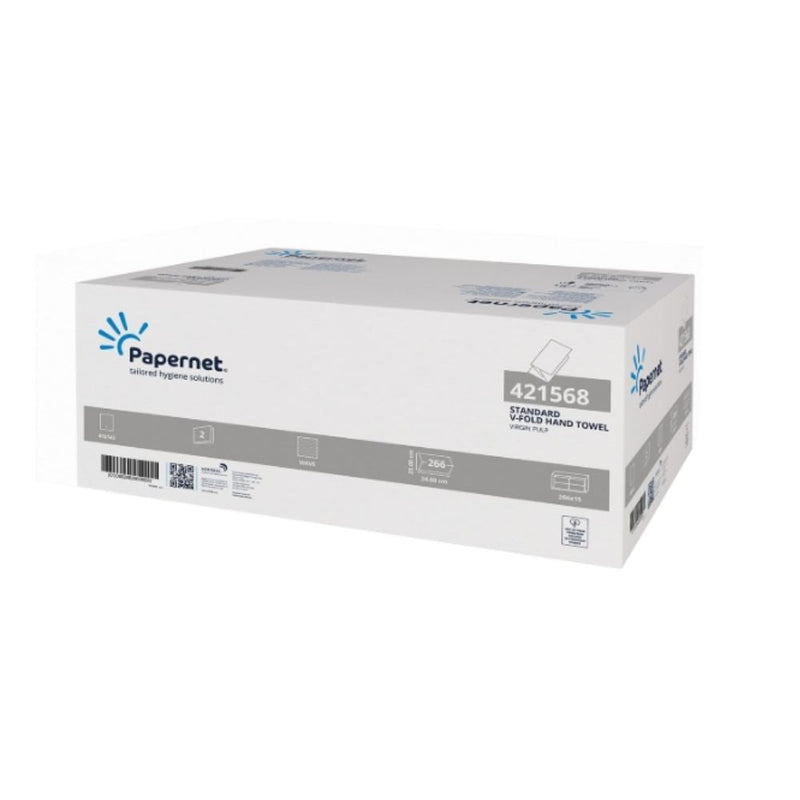 Papernet Papierhandtücher 421568, 3990 Blatt, 2-lagig V-Falz  | Karton (15 Packungen)-zoom-