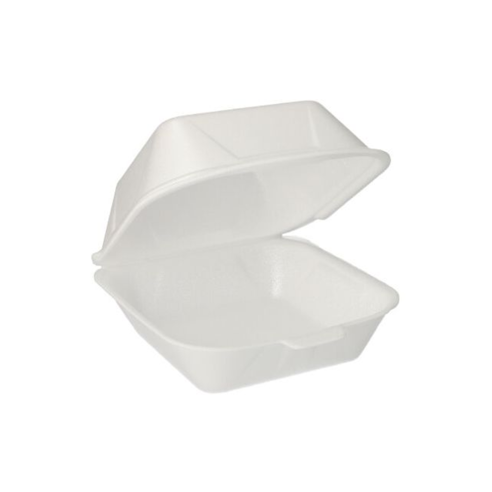 Starpak Burger-Boxen mit Klappdeckel aus XPS 14,5 x 15,5 cm weiss | Schrumpffolie (125 Stück)