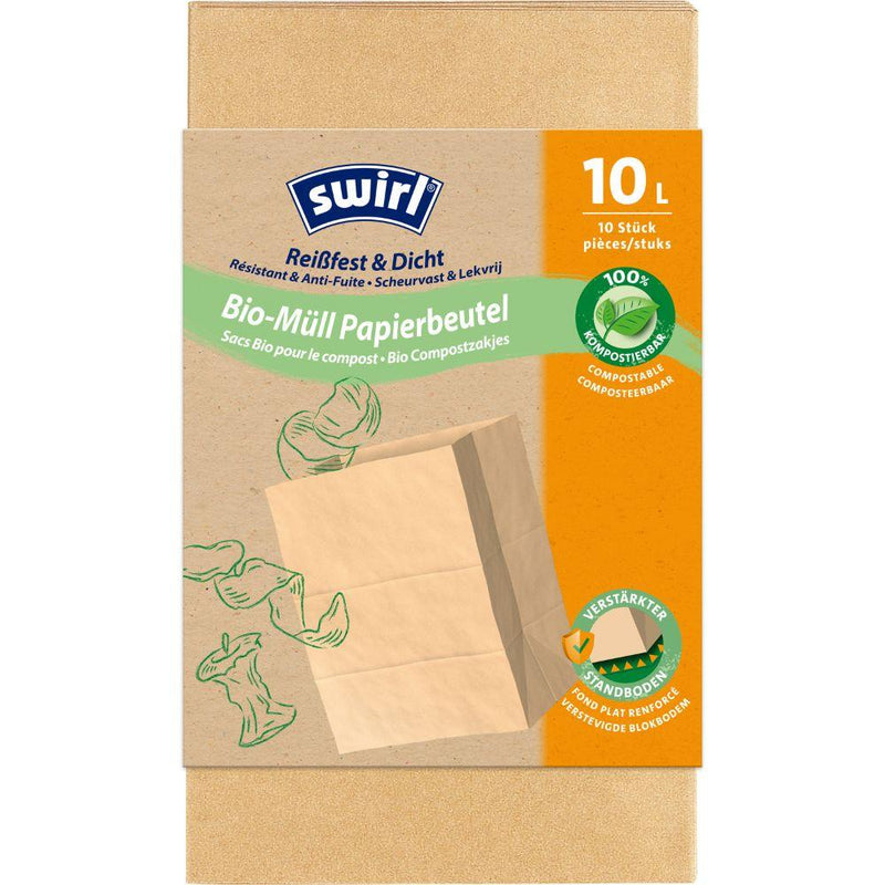 Swirl Bio-Müll Papierbeutel 10 l Reißfest & Dicht | Rolle (10 Beutel)-zoom-